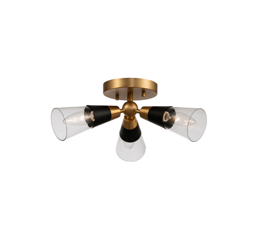 Kalco - 513141BNB - Three Light Semi Flush Mount - Ponti - Matte Black w New Brass