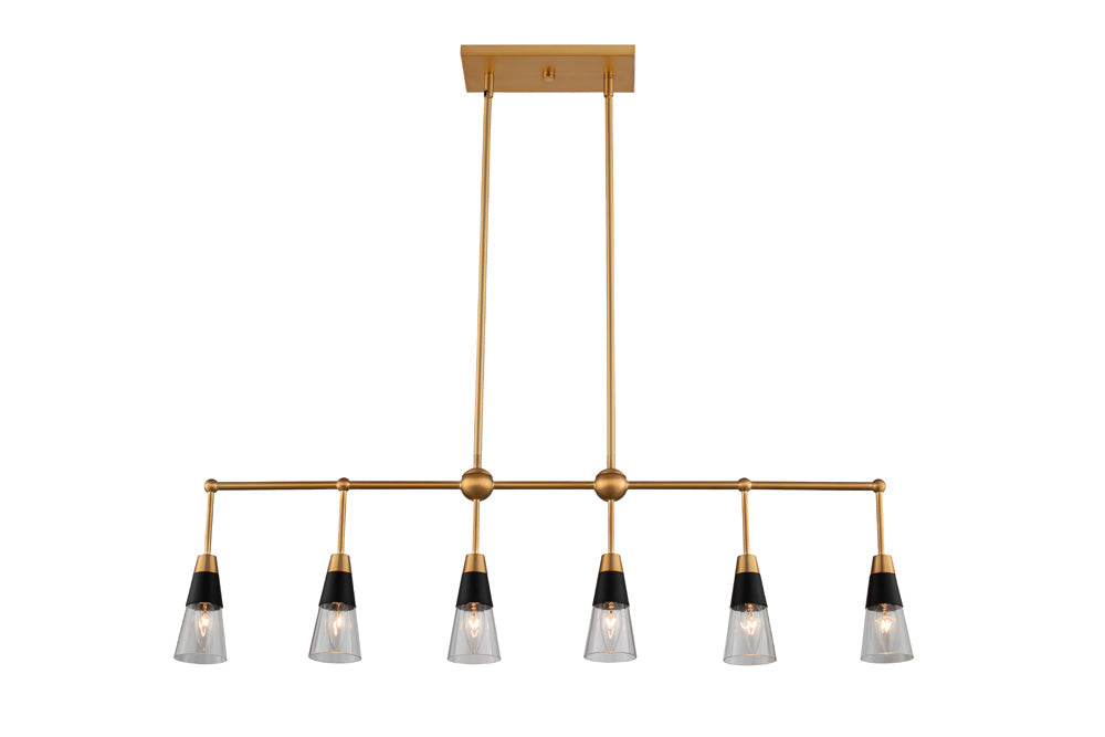 Kalco - 513161BNB - Six Light Island Pendant - Ponti - Matte Black w New Brass