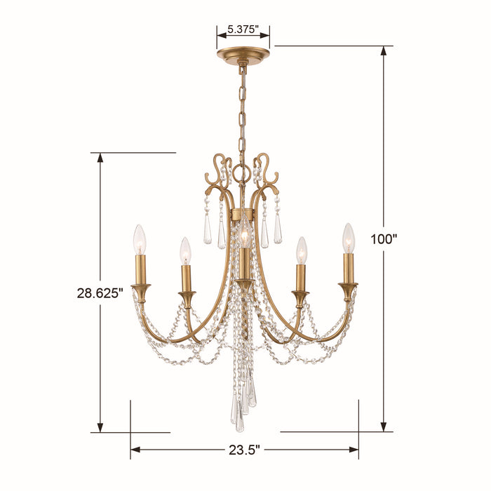 Crystorama - ARC-1905-GA-CL-MWP - Five Light Chandelier - Arcadia - Antique Gold