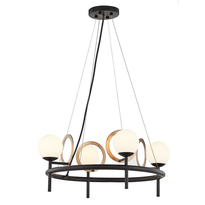 Justice Designs - FSN-4225-OPAL-MBBR - LED Chandelier - Fusion - Matte Black w/ Brass Ring