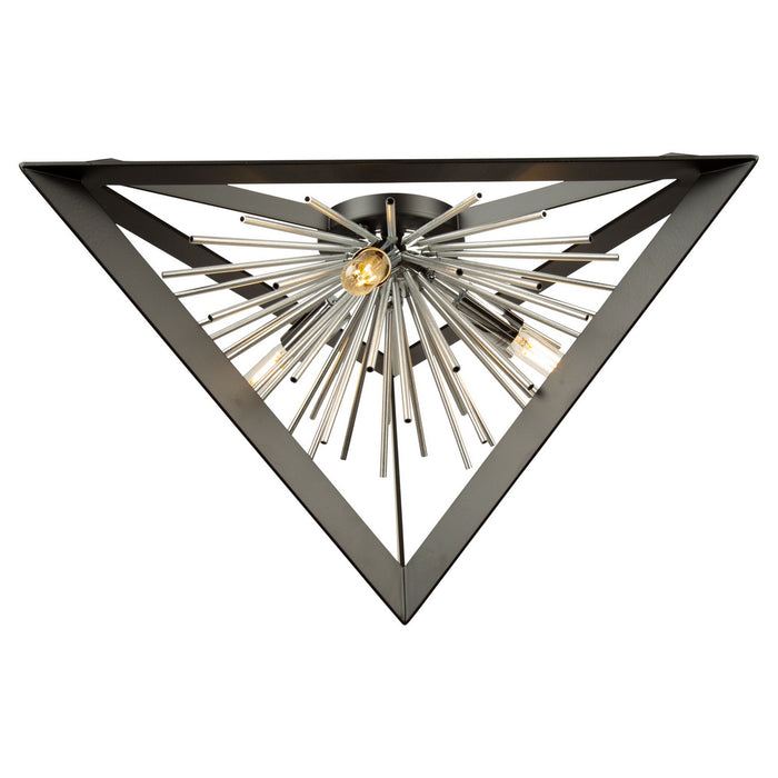 Artcraft - AC11442CH - Three Light Flush Mount - Sunburst - Matte Black & Chrome