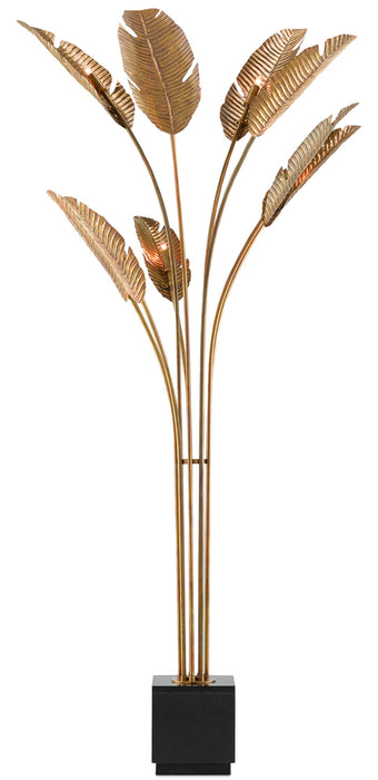 Currey and Company - 8000-0075 - Nine Light Floor Lamp - Tropical - Vintage Brass/Black