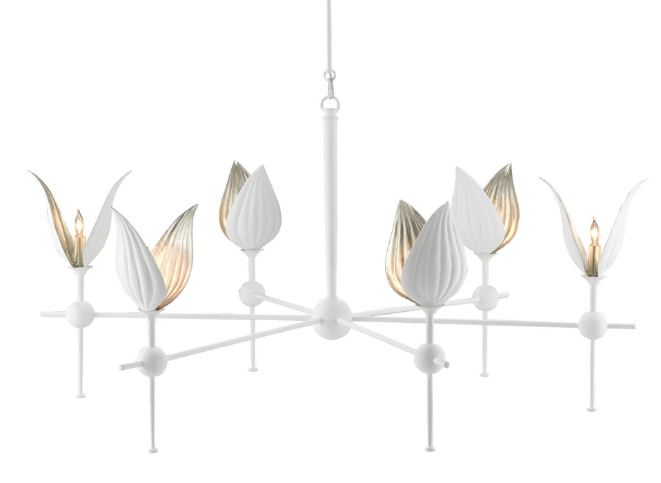 Currey and Company - 9000-0734 - Six Light Chandelier - Peace - Gesso White/Silver Leaf