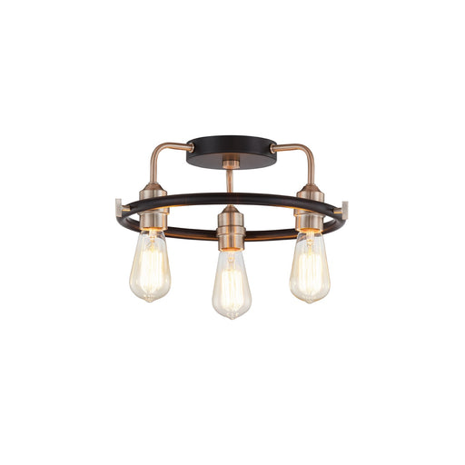 Justice Designs - NSH-4310-MBBR - Three Light Flush-Mount - Volta - Matte Black w/ Brass