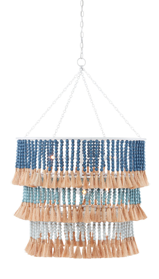 Currey and Company - 9000-0830 - Seven Light Chandelier - Jamie Beckwith - Sugar White/Mist Blue/Demin Blue/Natural Rope