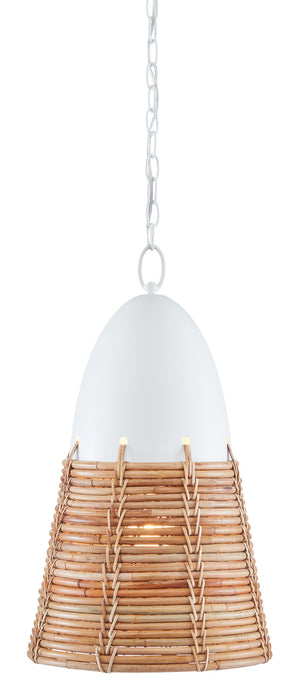 Currey and Company - 9000-0840 - One Light Pendant - Arundo - Gesso White/Natural Rattan