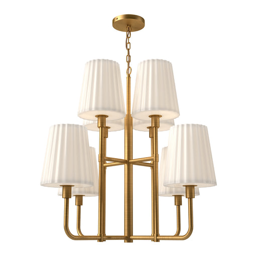 Alora - CH628830AGOP - Eight Light Chandelier - Plisse - Aged Gold/Opal Matte Glass