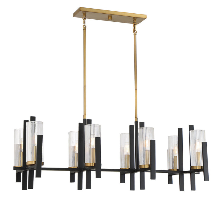 Savoy House - 1-1907-8-143 - Eight Light Linear Chandelier - Midland - Matte Black with Warm Brass Accents