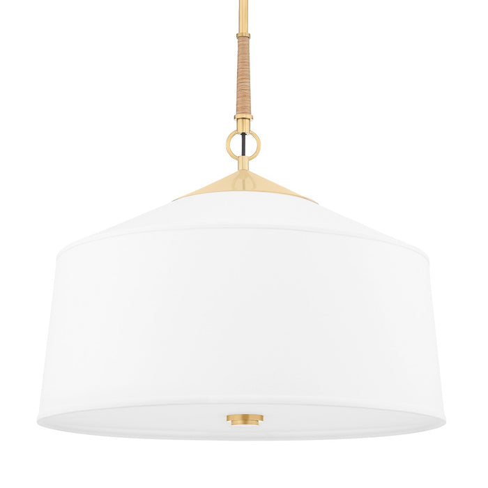 Hudson Valley - 5223-AGB - Three Light Pendant - White Plains - Aged Brass