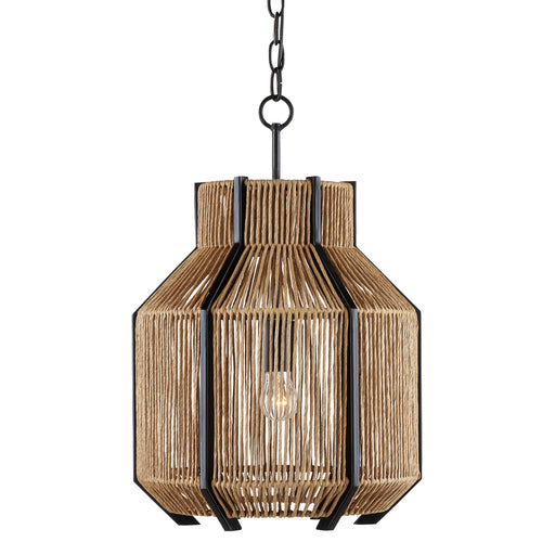 Currey and Company - 9000-0922 - One Light Pendant - Mali - Satin Black/Natural