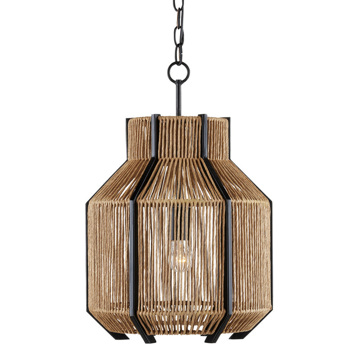 Currey and Company - 9000-0922 - One Light Pendant - Mali - Satin Black/Natural