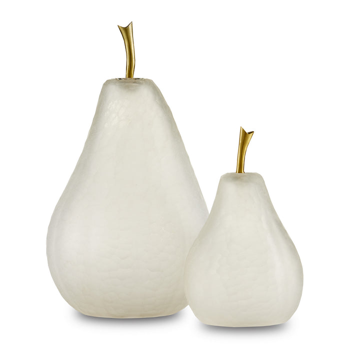 Currey and Company - 1200-0641 - Pear Set of 2 - Pear - Matte Frost/Brass