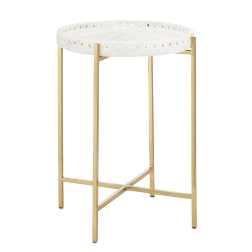 Currey and Company - 4000-0146 - Accent Table - Freya - White/Antique Brass