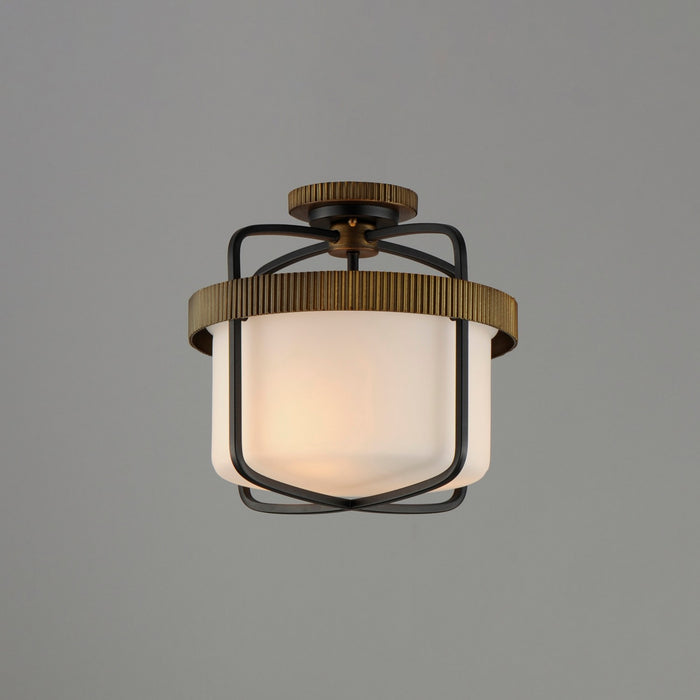 Maxim - 32650SWBKAB - Three Light Semi Flush Mount - Ruffles - Black / Antique Brass