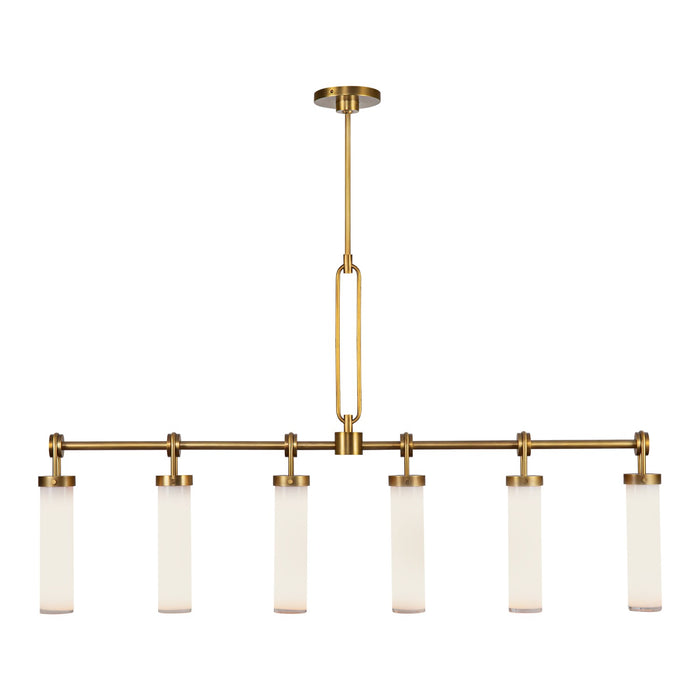 Alora - LP355652VBGO - Six Light Linear Pendant - Wynwood - Vintage Brass/Glossy Opal