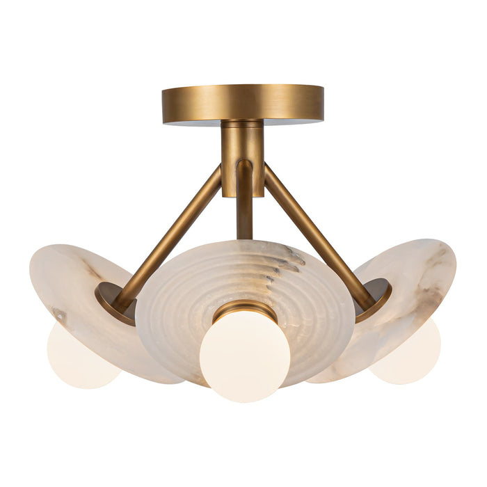 Alora - SF346313VBAR - LED Semi Flush Mount - Dahlia - Vintage Brass/Alabaster