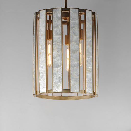 Maxim - 12802CZNAB - Three Light Foyer Pendant - Miramar - Capiz / Natural Aged Brass