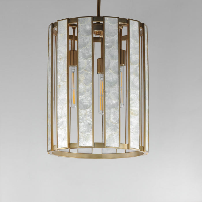 Maxim - 12802CZNAB - Three Light Foyer Pendant - Miramar - Capiz / Natural Aged Brass