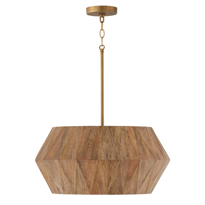 Capital Lighting - 351041LW - Four Light Pendant - Nadeau - Light Wood and Patinaed Brass