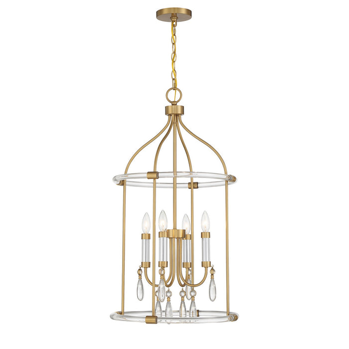 Savoy House - 7-7714-4-195 - Four Light Pendant - Mayfair - Warm Brass and Chrome