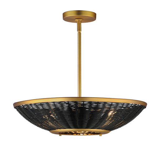 Maxim - 14462BRNAB - Three Light Pendant - Rattan - Natural Aged Brass