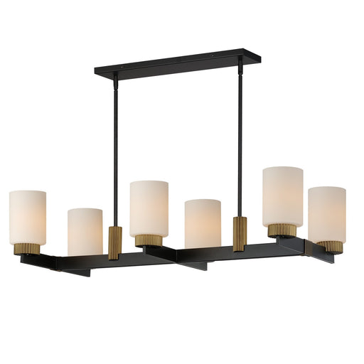 Maxim - 32656SWBKAB - Six Light Linear Chandelier - Ruffles - Black / Antique Brass