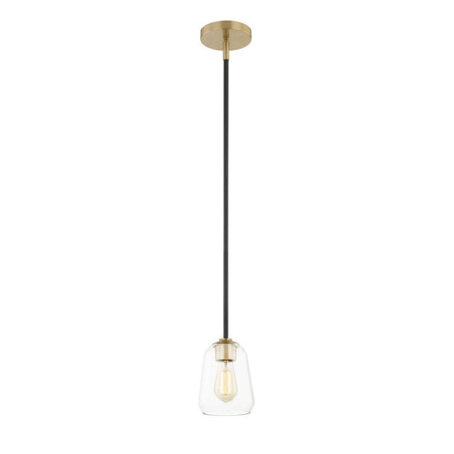 Justice Designs - FSN-8103-CLER-MBBR - One Light Pendant - Fusion - Matte Black w/ Brass