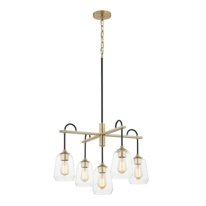 Justice Designs - FSN-8105-CLER-MBBR - Five Light Chandelier - Fusion - Matte Black w/ Brass