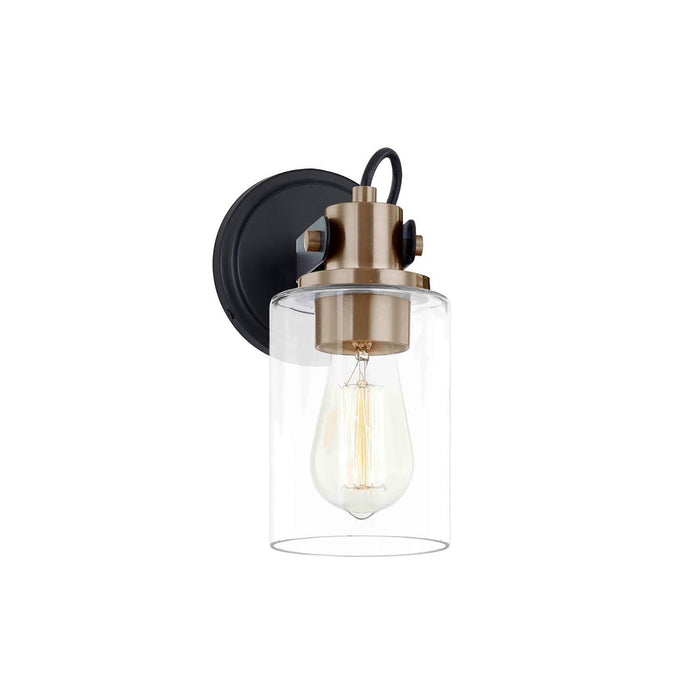 Justice Designs - FSN-8191-CLER-MBBR - One Light Wall Sconce - Fusion - Matte Black w/ Brass