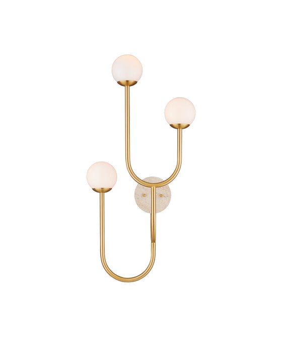 Currey and Company - 5000-0256 - Three Light Wall Sconce - Brass/Natural/White