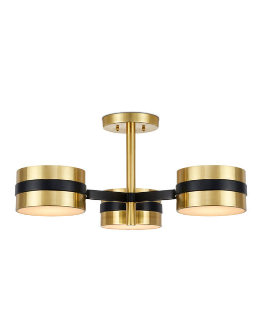 Currey and Company - 9000-1171 - Three Light Semi-Flush Mount - Heybrook - Polished Brass/Black/White