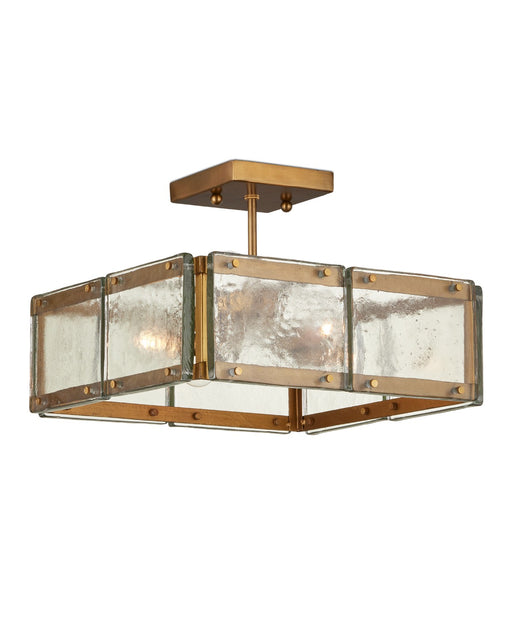 Currey and Company - 9000-1196 - Four Light Semi-Flush Mount - Clear/Antique Brass