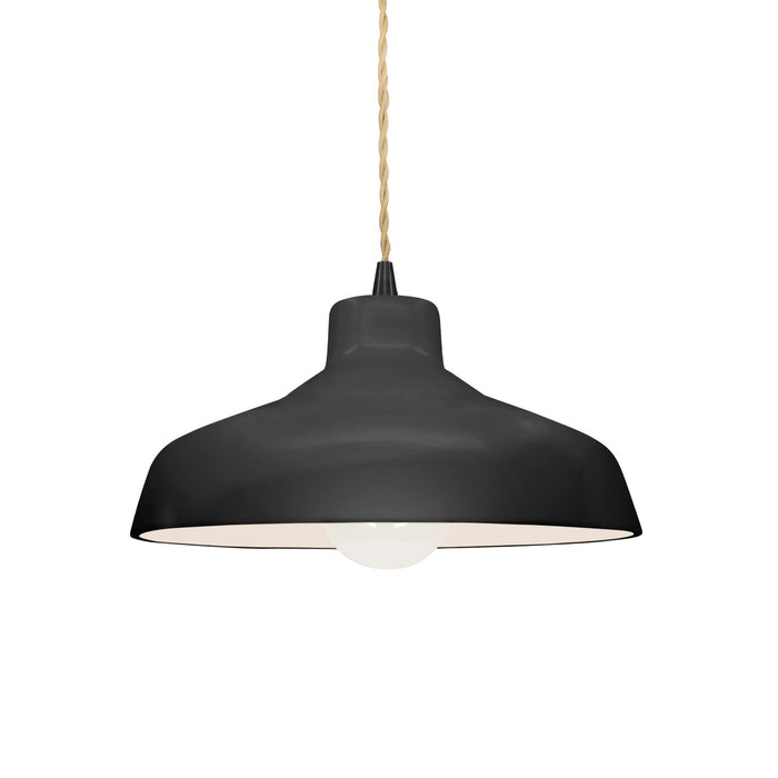 Justice Designs - CER-6260-BKMT-MBLK-BEIG-TWST - One Light Pendant - Radiance - Gloss Black w/ Matte White