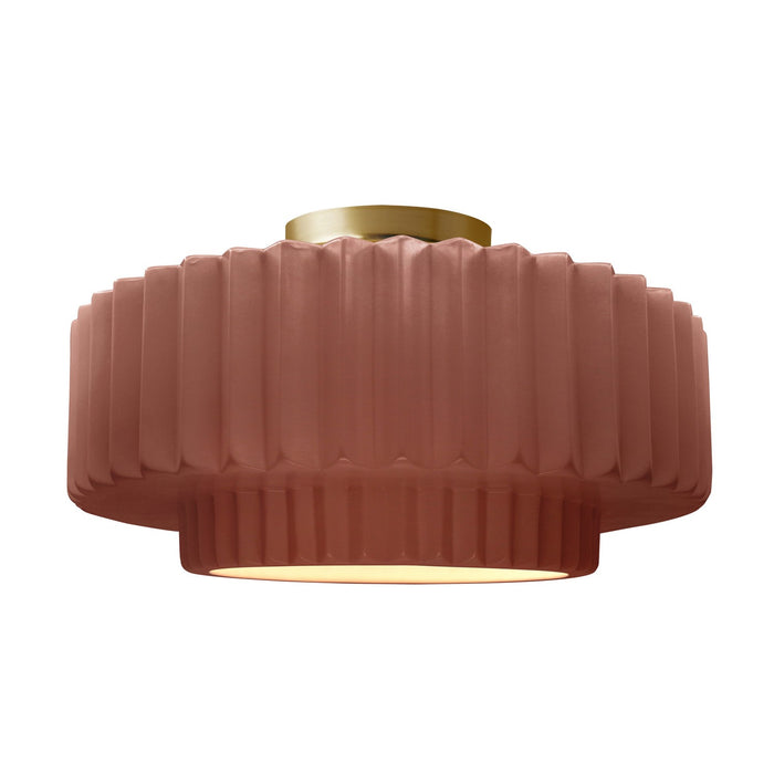 Justice Designs - CER-6375-CLAY-BRSS - One Light Semi-Flush Mount - Radiance - Canyon Clay