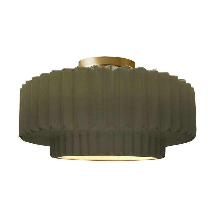 Justice Designs - CER-6375-MGRN-BRSS - One Light Semi-Flush Mount - Radiance - Matte Green