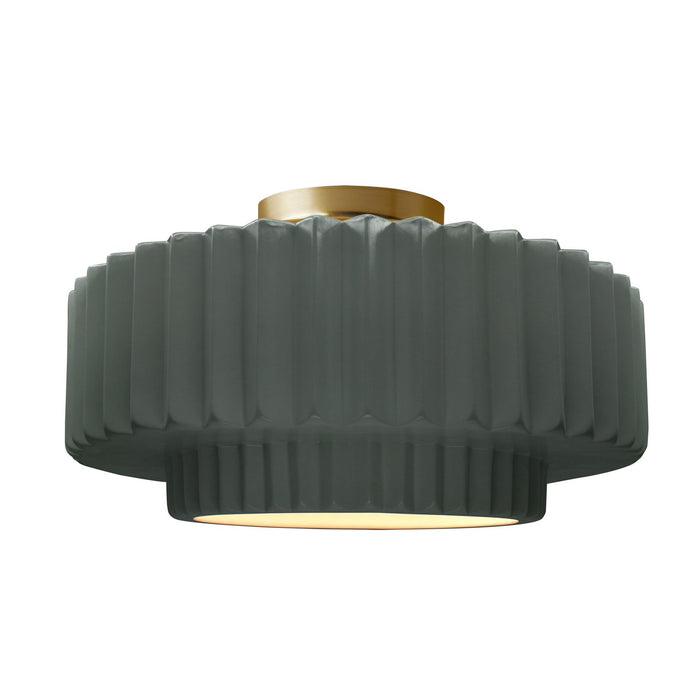 Justice Designs - CER-6375-PWGN-BRSS - One Light Semi-Flush Mount - Radiance - Pewter Green