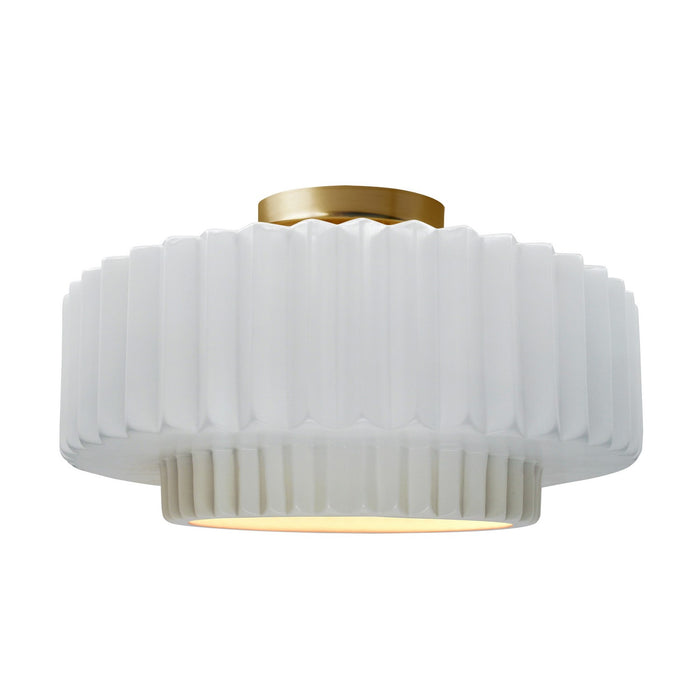 Justice Designs - CER-6375-WTWT-BRSS - One Light Semi-Flush Mount - Radiance - Gloss White (outside and inside of fixture)