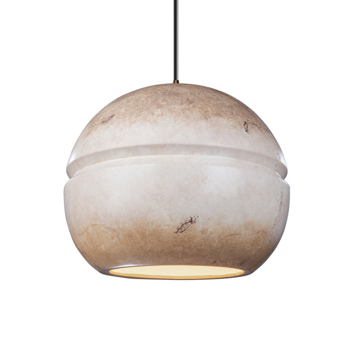 Justice Designs - CER-6415-TRAG-DBRZ-BKCD - One Light Pendant - Radiance - Greco Travertine