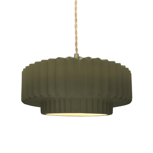 Justice Designs - CER-6553-MGRN-BRSS-BEIG-TWST - One Light Pendant - Radiance - Matte Green