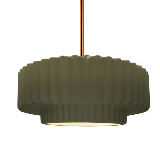 Justice Designs - CER-6553-MGRN-BRSS-RIGID - One Light Pendant - Radiance - Matte Green