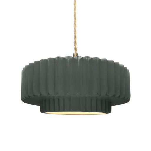 Justice Designs - CER-6553-PWGN-BRSS-BEIG-TWST - One Light Pendant - Radiance - Pewter Green