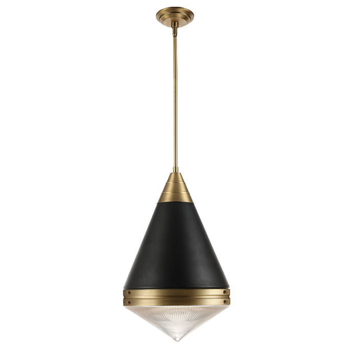 Maxim - 10396PRBKNAB - One Light Pendant - Hargreaves - Black / Natural Aged Brass