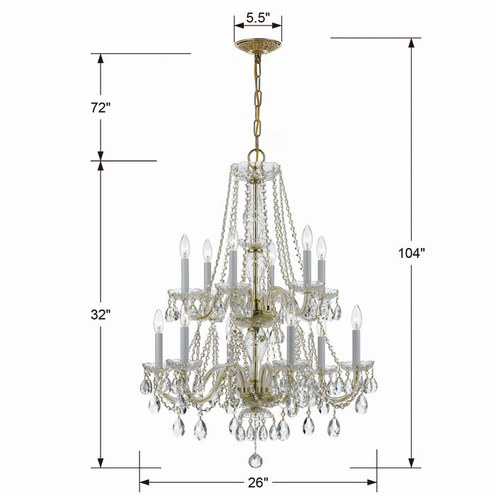 Crystorama - 1137-PB-CL-MWP - 12 Light Chandelier - Traditional Crystal - Polished Brass