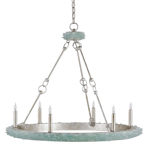 Currey and Company - 9870 - Six Light Chandelier - Tidewater - Silver Granello/Seaglass