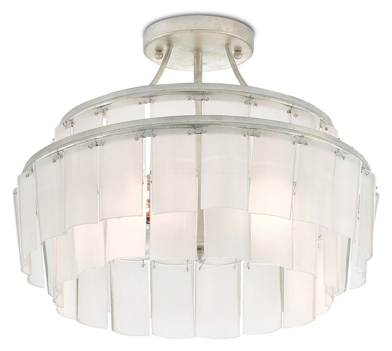 Currey and Company - 9999-0030 - Three Light Semi-Flush Mount - Vintner - Contemporary Silver Leaf/Opaque White