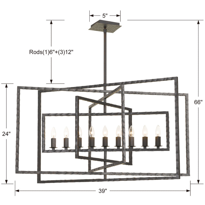 Crystorama - 337-RS - Nine Light Chandelier - Capri - Raw Steel