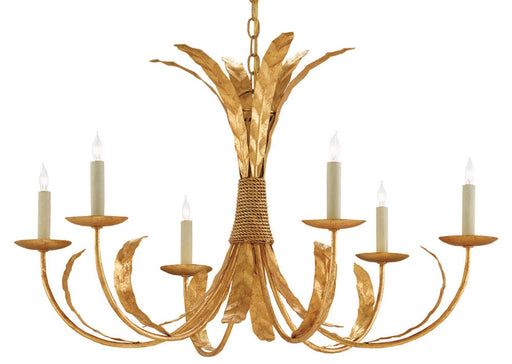 Currey and Company - 9000-0186 - Six Light Chandelier - Bunny Williams - Grecian Gold Leaf