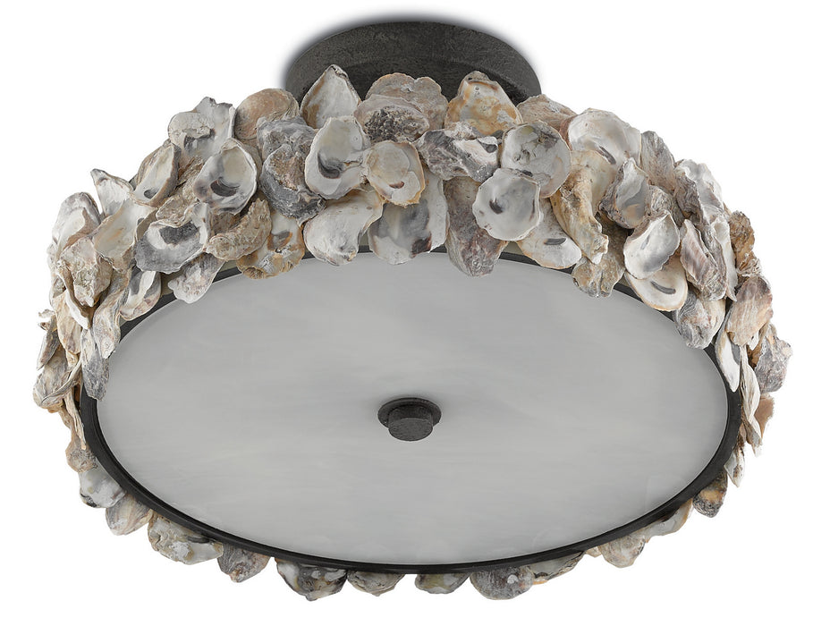 Currey and Company - 9000-0265 - Three Light Semi-Flush Mount - Oyster - Textured Bronze/Natural