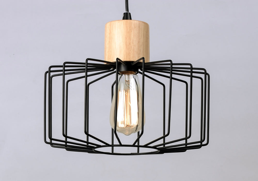 Maxim - 10068BKNWD - One Light Pendant - Bjorn - Black / Natural Wood