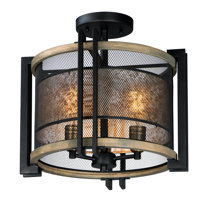 Maxim - 27560BKBWAB - Three Light Flush Mount - Boundry - Black / Barn Wood / Antique Brass